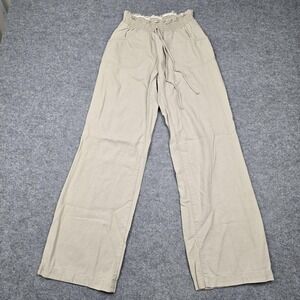 By‎ & By Pants Womens S Beige Linen Blend Paperbag Wide Leg Elastic Waist Casual